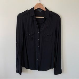 Timing Black Utility Button Down Blouse Shirt Top